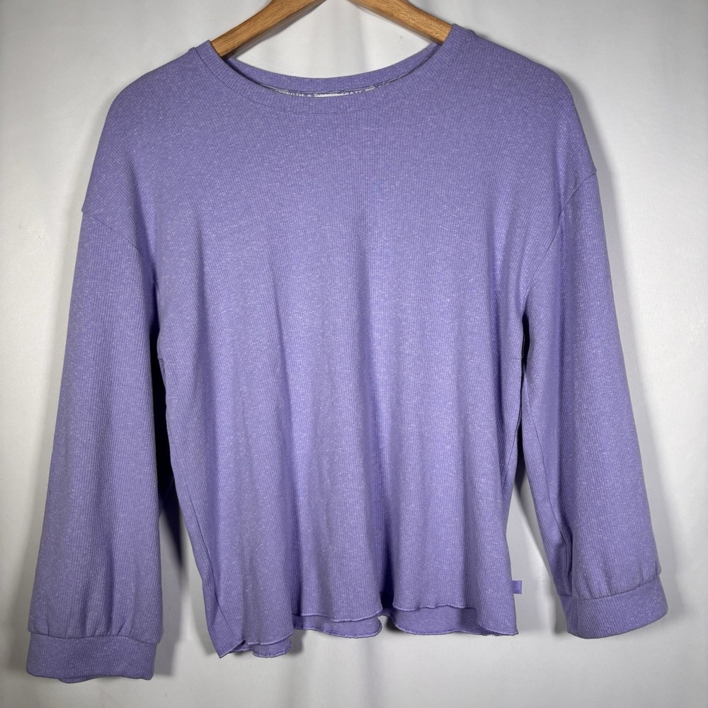 Athleta Girl Shirt XXL Lavender Ribbed Knit Stretch Comfort Casual Lounge Cozy
